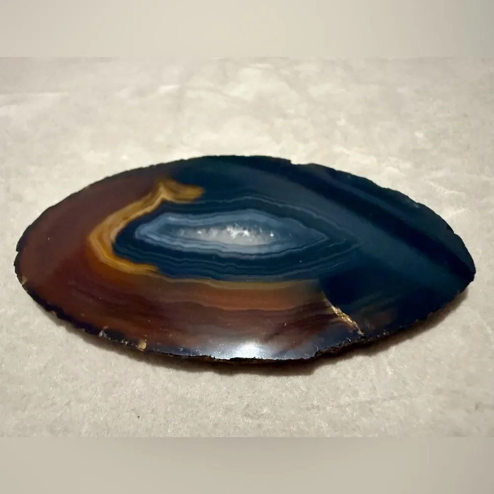 Brown Black Polished Agate Slice – Natural Crystal Display Stone 4.75”